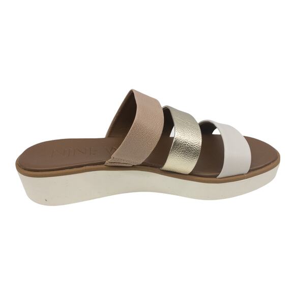 Nine West Brown Metallic Gold White Zoili Leather Platform Mule Sandals 8.5 - Picture 3 of 10